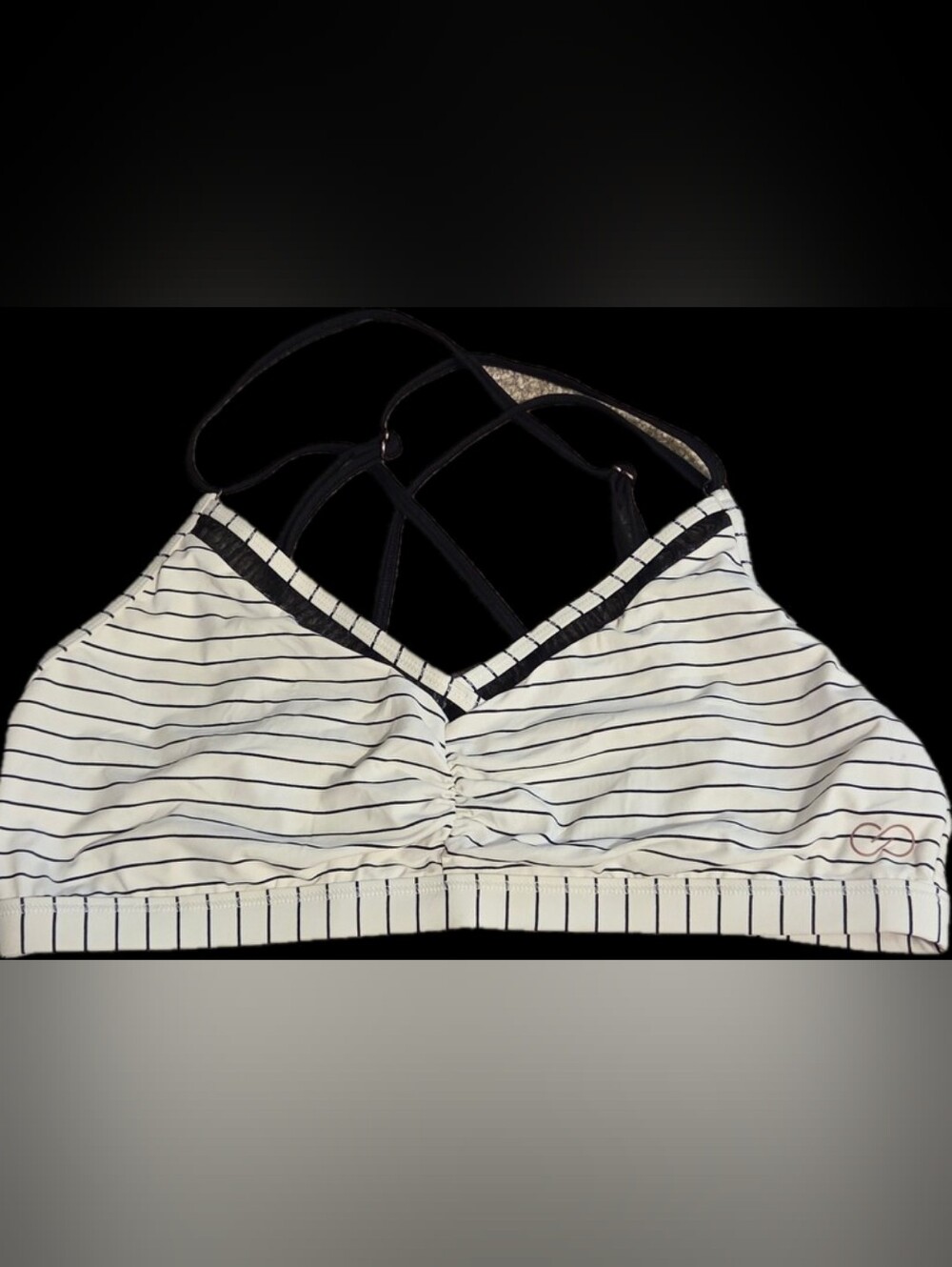 Calia Striped White & Black Bikini Top with Crisscross Back Size Medium